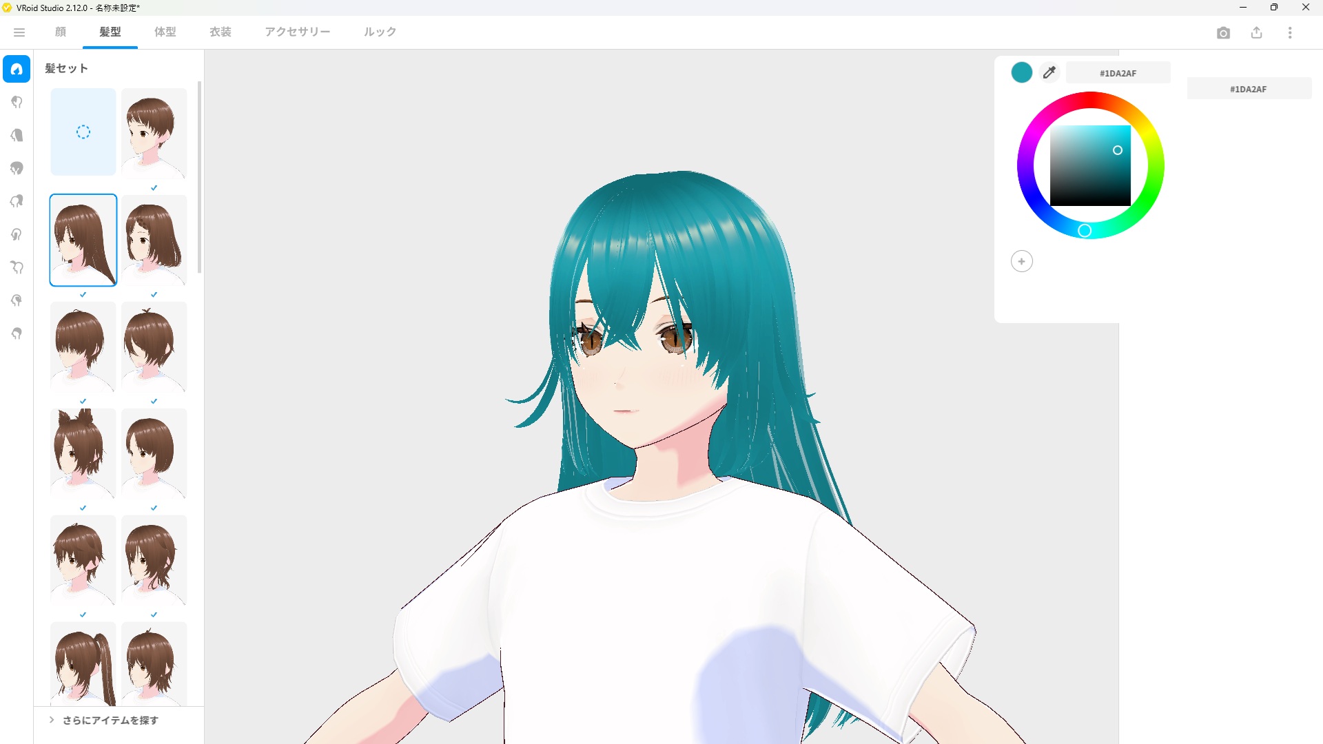 VRoid Studio hair editing screen with color picker